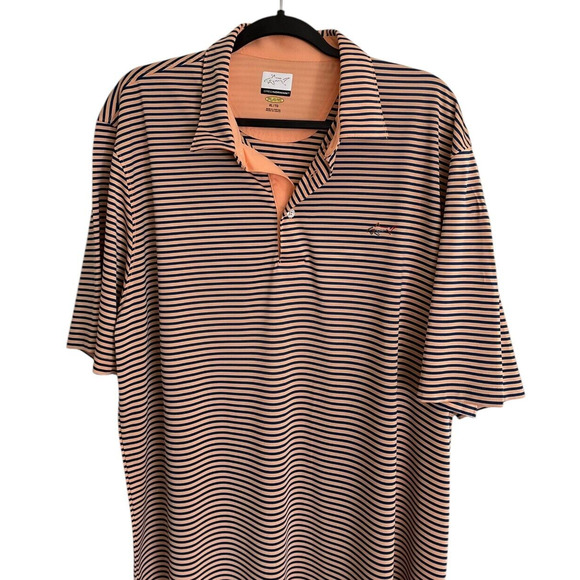 Greg Norman XL PlayDry Peach Navy Striped Polo Shirt Moisture Wicking Golf - Picture 8 of 9